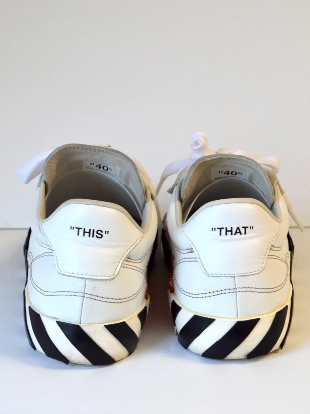 Off white leather Sneaker shoes white with white and black and orange size 40